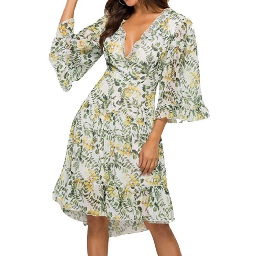 Coventavenue - Strappy Back Quarter Sleeve Dress